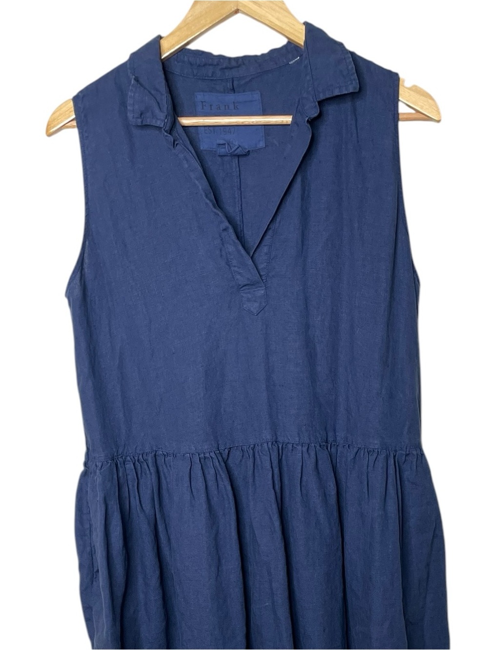 Frank & Eileen DAPHNE Popover Linen Maxi Shirt Dress Navy Large - Picture 7 of 14
